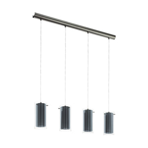 Lampadario Contemporaneo Pinto Textil Acciaio Nichel Vetro 4 Luci E27