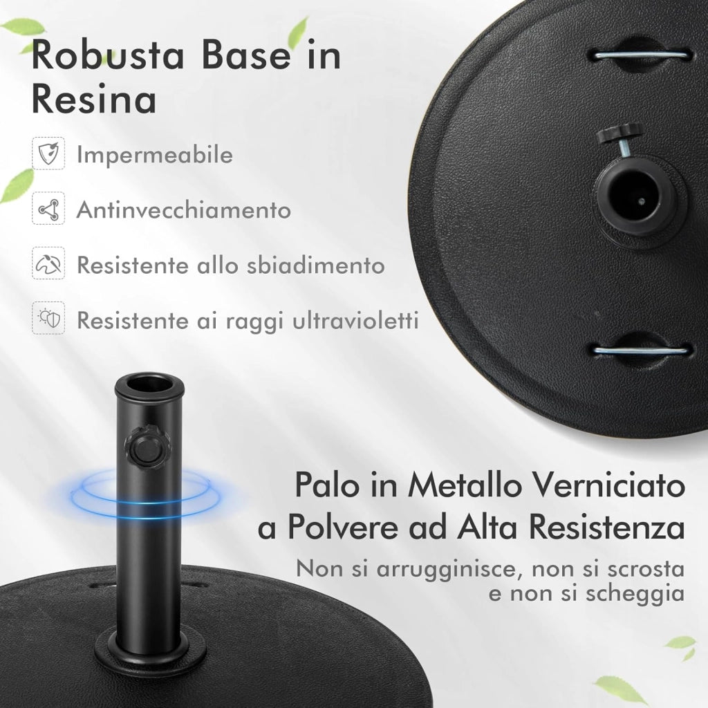 Base Ombrellone con Rotelle da Esterno 23 kg, Supporto Rotondo per Ombrellone 52 CM con Diametro Palo 38/48 MM, Base per Ombrellone Robusta da Giardino Esterno