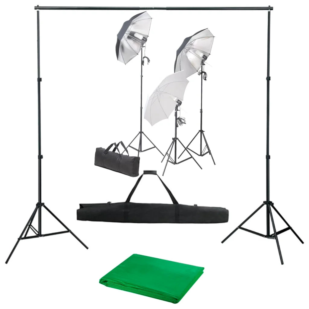 Kit professionale per studio fotografico con set di illuminazione e fondale verde 02_0001446