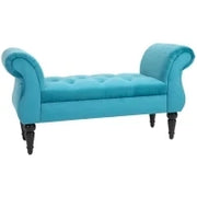 Panca Fondoletto in Stile Vintage, Struttura in Legno e Seduta Imbottita Stile Chesterfield, Azzurra 117 x 40 x 58cm