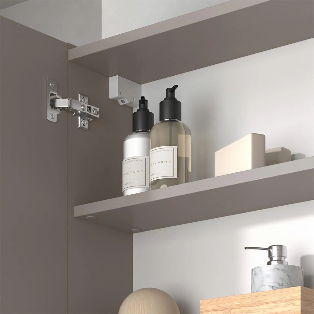 Specchio contenitore bagno Edelin, Cachemire, 80 x 75 cm con ripiani, per montaggio a parete con superficie a specchio integrata
