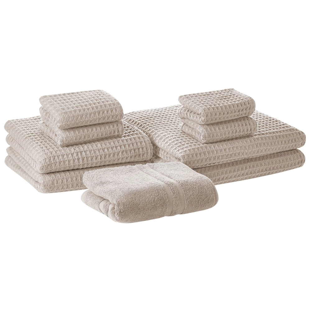 Set di 9 asciugamani da bagno e tappetino da bagno per ospiti in cotone beige Zero Twist