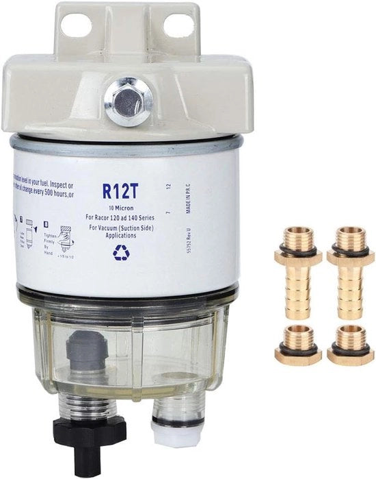 Filtro per carburante per imbarcazione - 30 GPH - 10 Micron - R12T - Rotazione marina - Filtro per carburante in plastica - Separatore d'acqua - Adatto per speedboat e oliotank