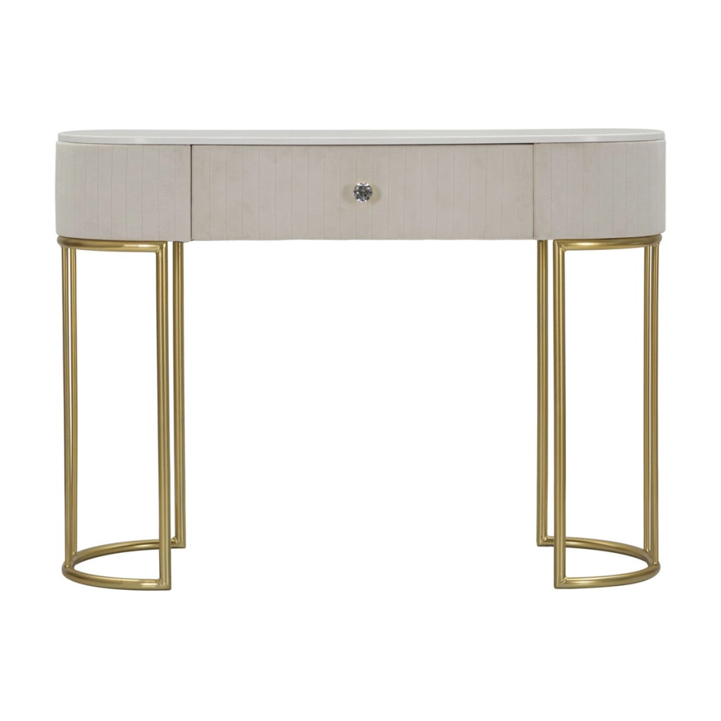 Console Montpellier crema in legno, ferro e tessuto — 100x40x75 cm