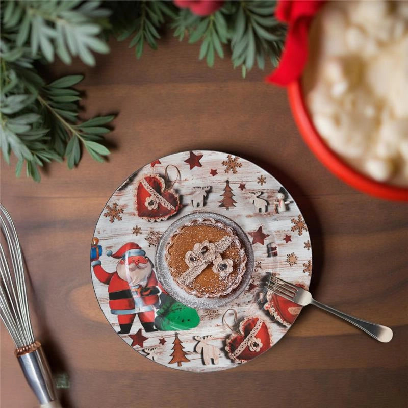 MAURY'S SET 2 PZ PIATTO DI NATALE TONDO IN PLASTICA CON DECORAZIONI NATALIZIE STILE SHABBY   Ø 33 CM