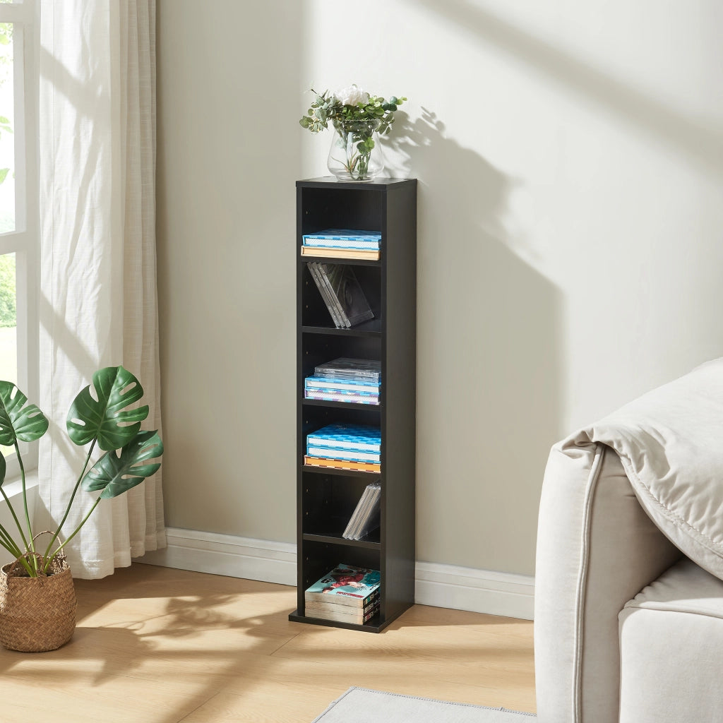 Scaffale a Colonna Tynset con 6 Scomparti per CD DVD 90x20x20 cm Nero [en.casa]