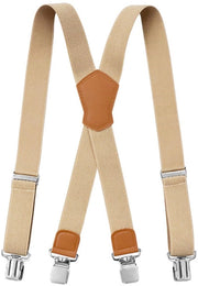 Cinturoni elastici adattabili, extra resistenti, 4 clip robuste, adatti a uomini e donne, design a X e cinturini di spalla ampi, clip da 3,8 cm con chiusura a gomito, colore khaki