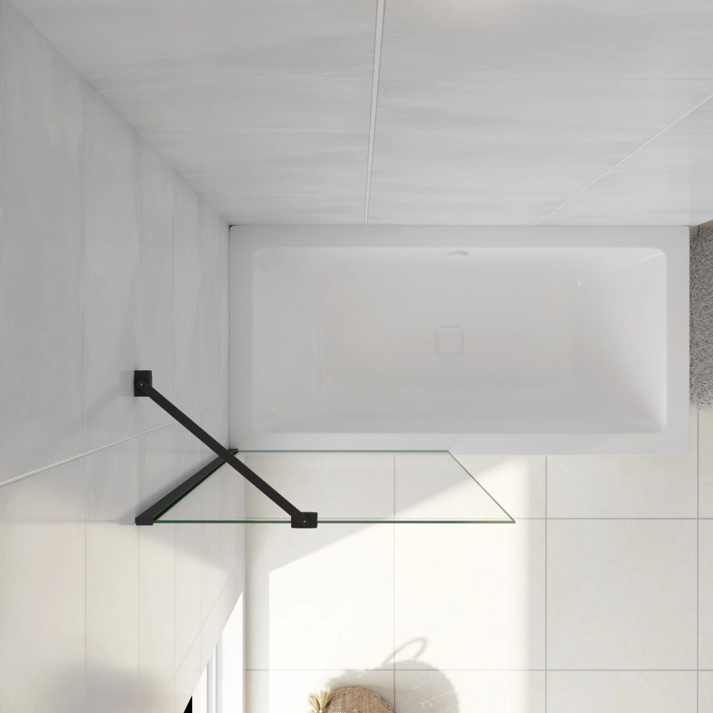 Parete Doccia Per Vasca 40x130 cm Sopravasca Walk in Vetro Temperato 5 mm Trasparente Anticalcare Barra Stabilizzatrice 45 cm Nero Opaco
