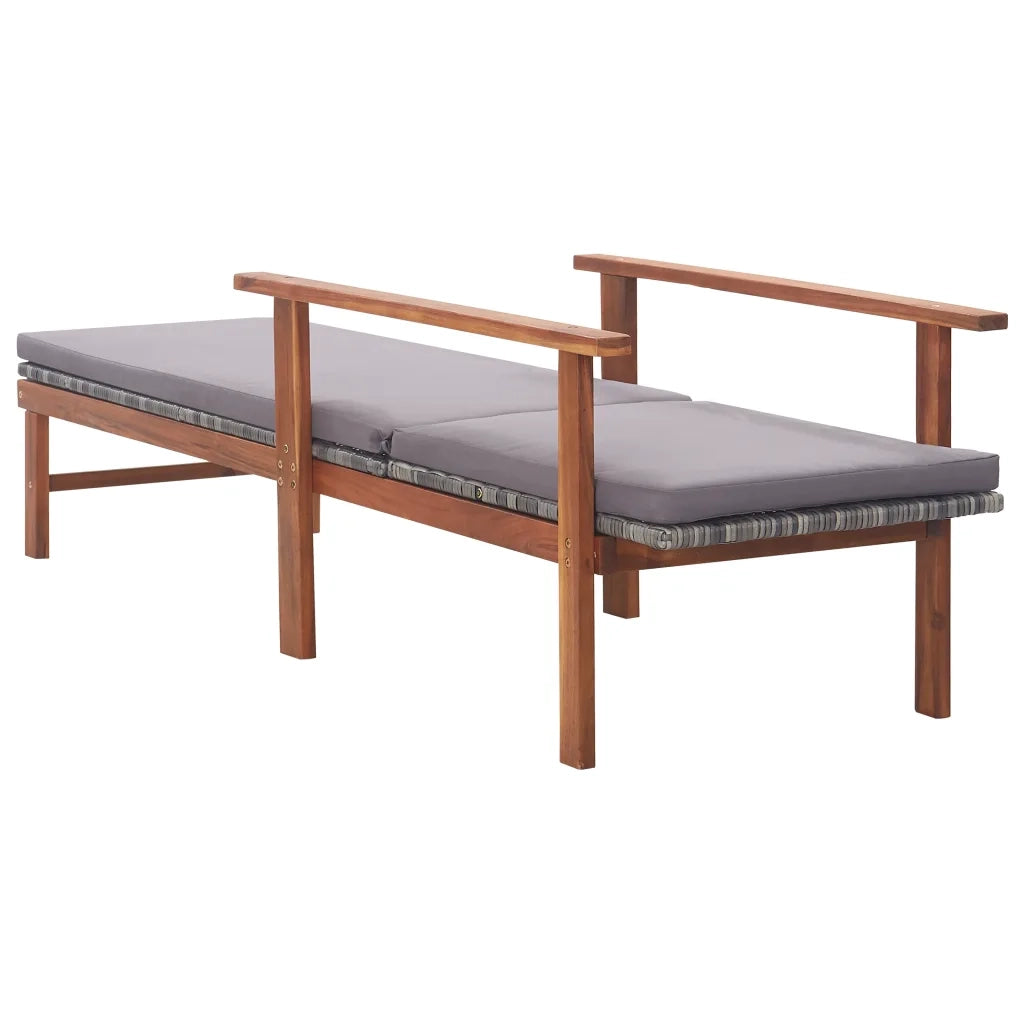 Sdraio con Cuscino Polyrattan e Legno Massello di Acacia Grigia 48705