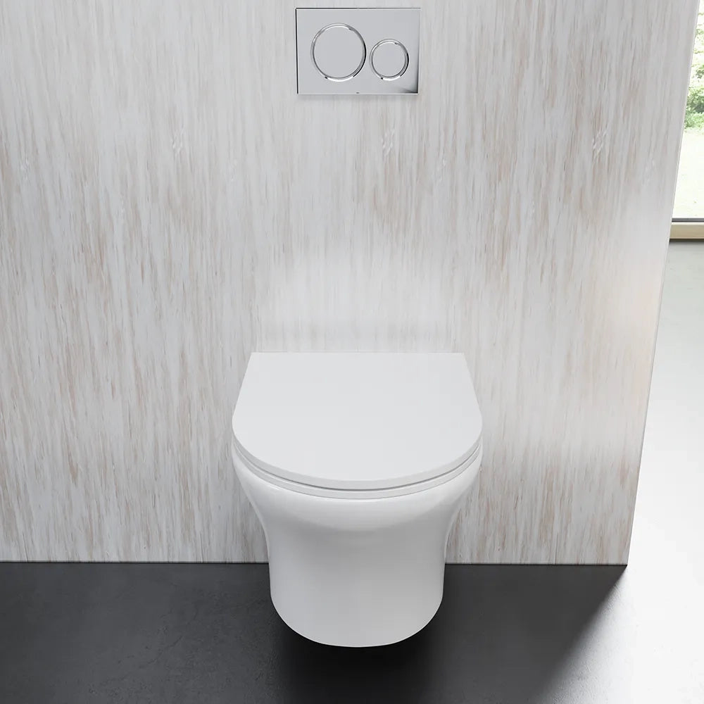 Vaso sospeso rimless in ceramica bianco lucido con sedile soft-close | Nassau