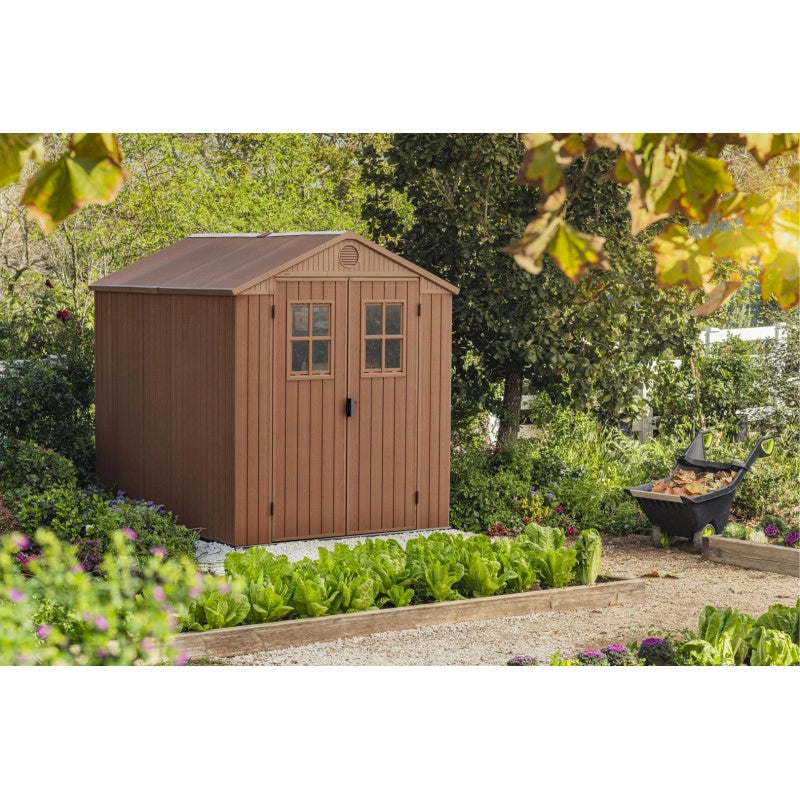 Casetta da giardino in resina EVOTECH+ effetto legno 190x224x221 cm - con pavimento rialzato e doppia porta - Marrone – Keter