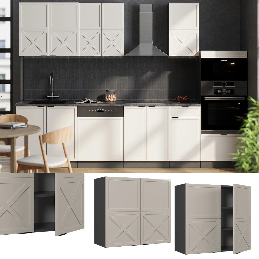 Vicco Mobile da cucina in vetro GrigioBeige 80 cm