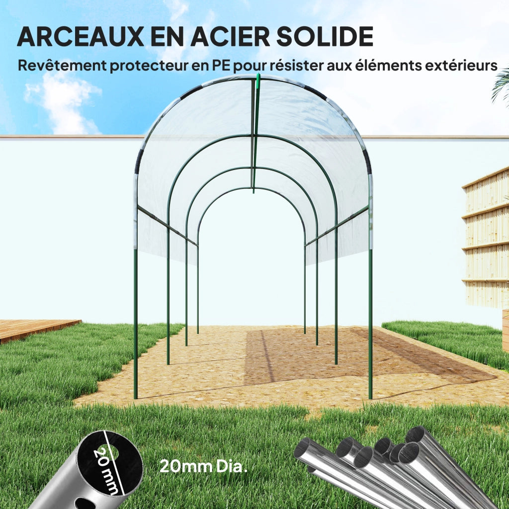 Serra da giardino per pomodori ¨C zephmum ¨C 4 archi in acciaio, copertura in PVC, verde 400x120x170 cm