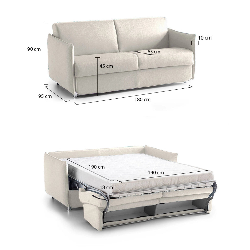 Trovo, Divano Letto 2 Posti Sfoderabile Made in Italy, 180x95 cm Beige