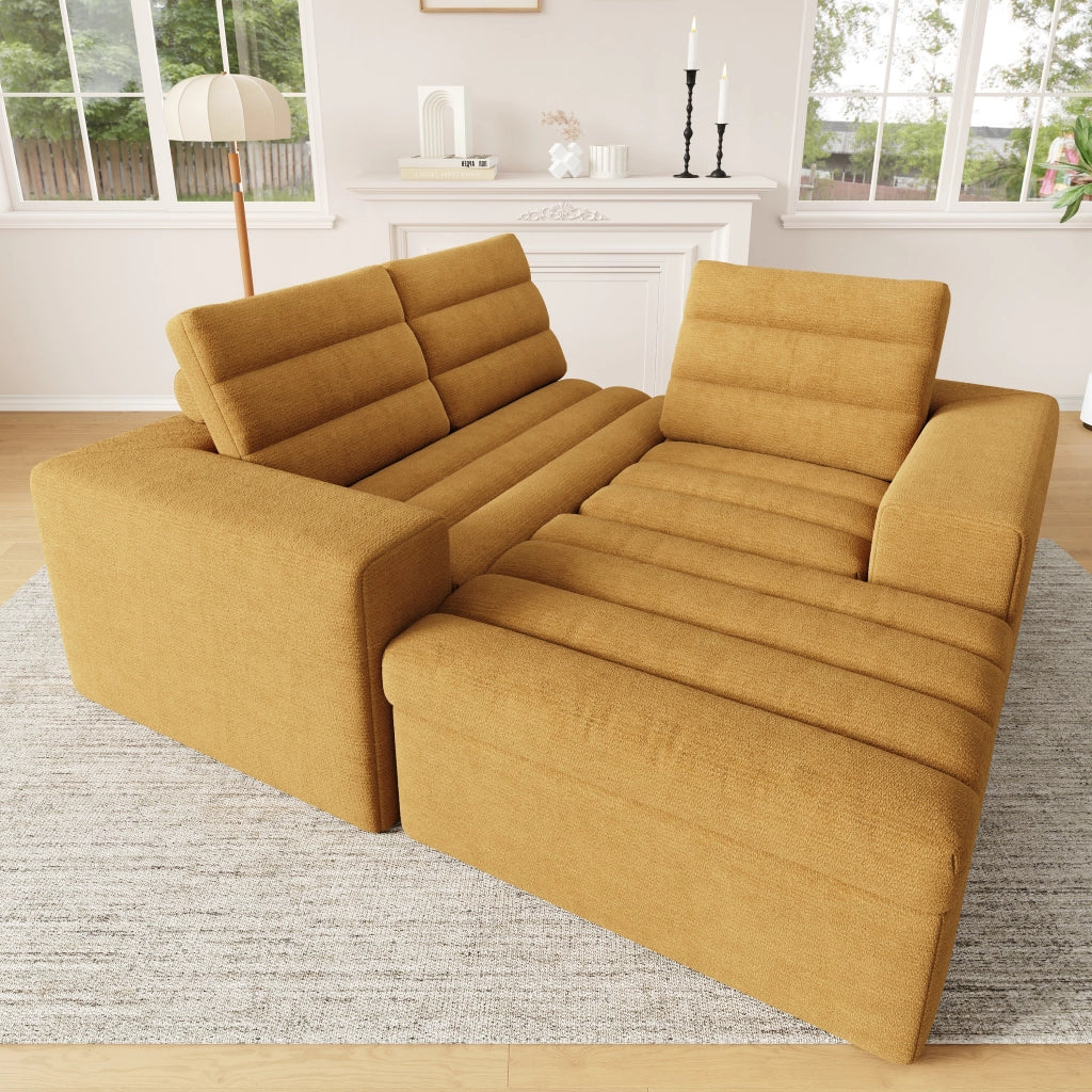 DIVANO Modulare Angolare L 253x161x89 cm Chenille Arancione con Pouf