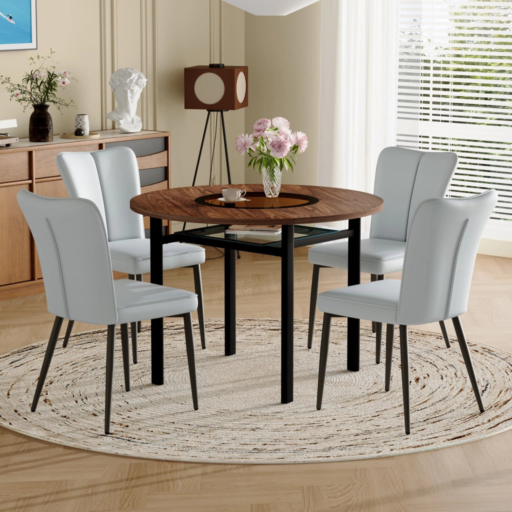 Tavolo da pranzo per 4 persone con piano rotondo in MDF e vetro, 1 ripiano in vetro, per cucina e soggiorno, 100 cm