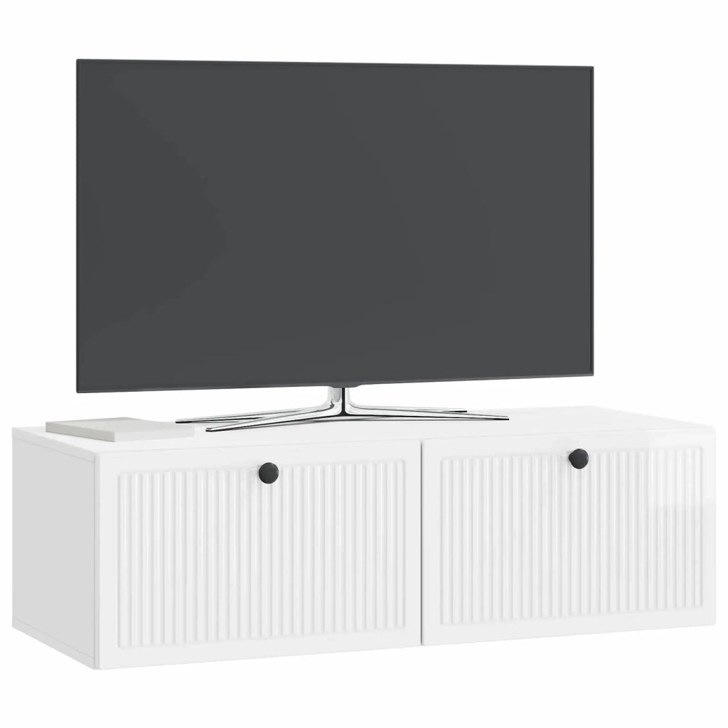 Mobile Porta TV da Muro Bianco Lucido 98 x 41 x 30 cm