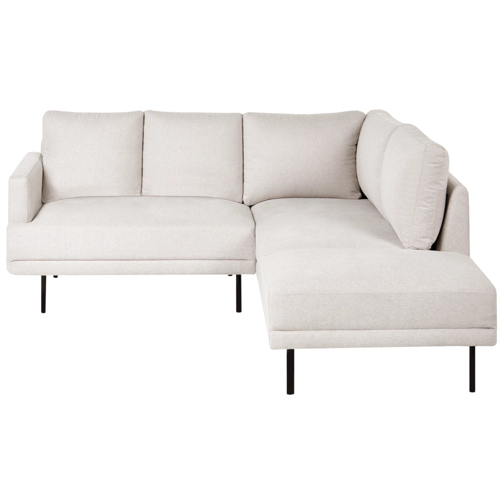 Divano angolare sinistro in poliestere beige Divano a 4 posti imbottito con gambe in metallo, tessuto e schienale imbottito, moderno e minimalista
