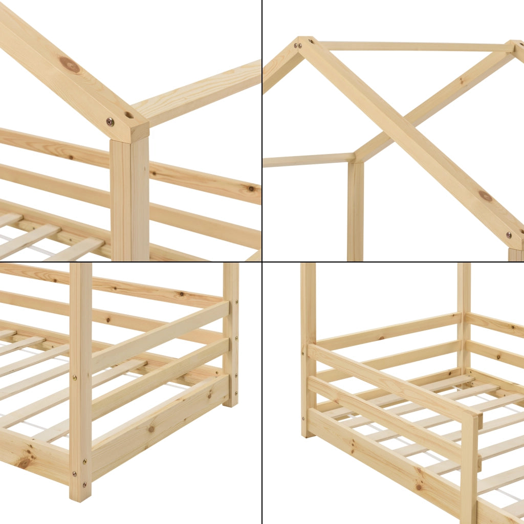 Letto per Cameretta Knätten a Casetta 70 x 140 cm con Sponde - Naturale [en.casa]