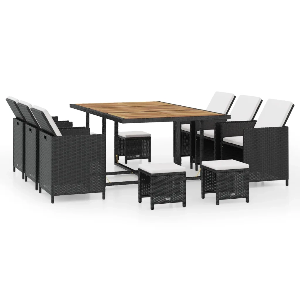 Set da Pranzo da Giardino 11 pz Polyrattan e Legno Acacia Nero cod mxl 57463
