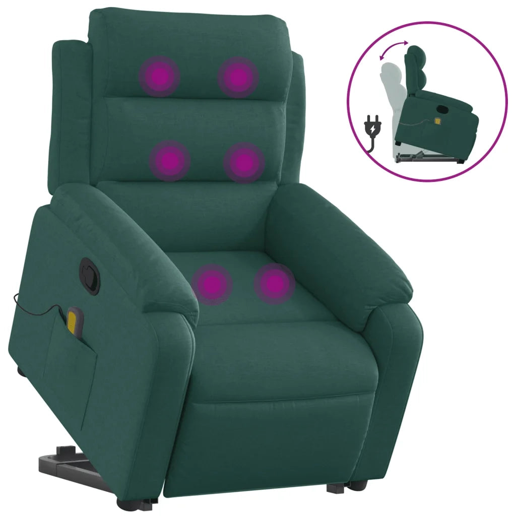 Poltrona Alzapersona Massaggiante | Sedia Relax Verde Scuro in Tessuto