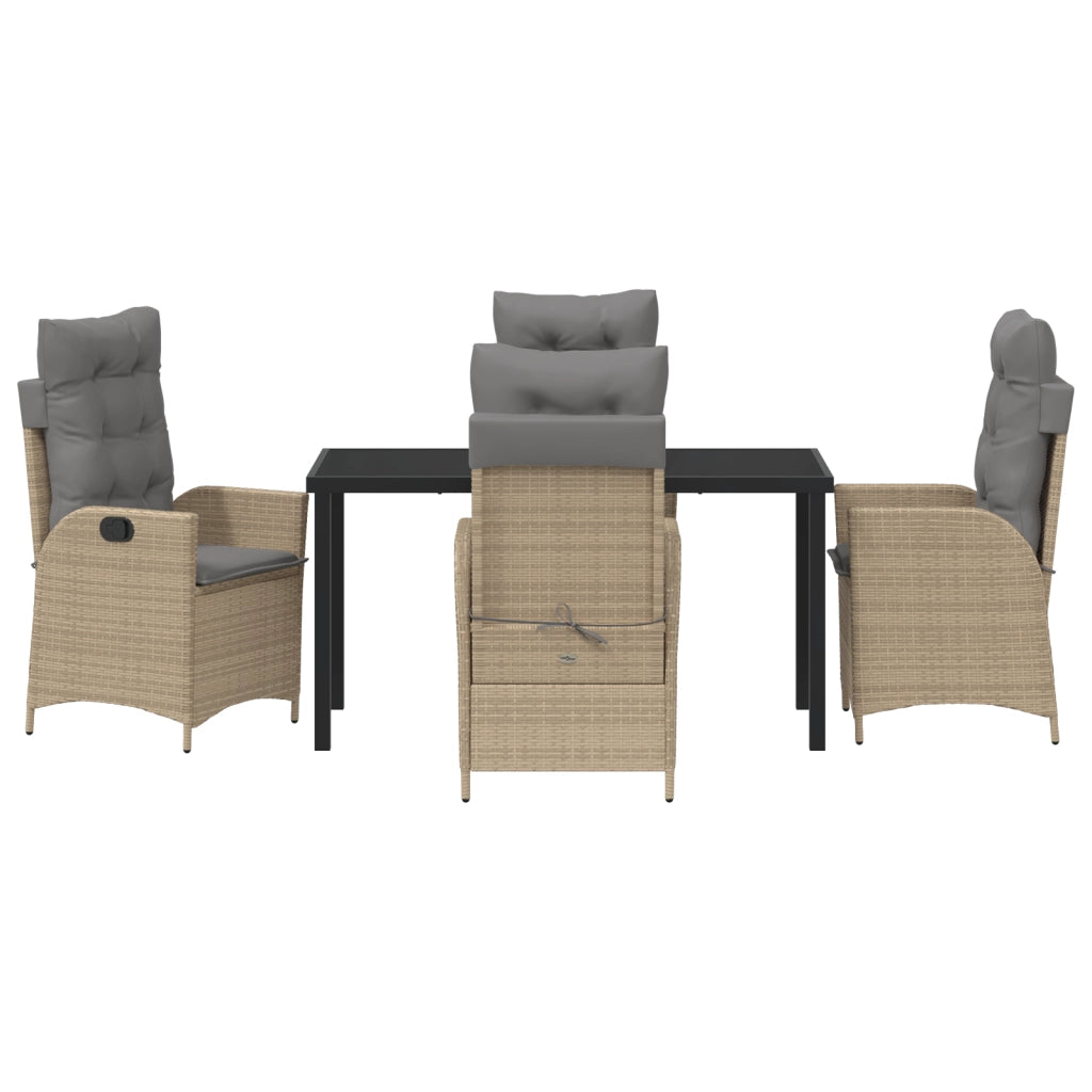Set da Pranzo da Giardino 5 Pezzi con Cuscini Beige Rattan Polimerico
