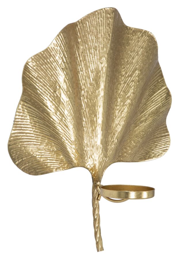 Portacandele da Muro Glam Leaf 41x11,5x40 cm in Ferro Oro