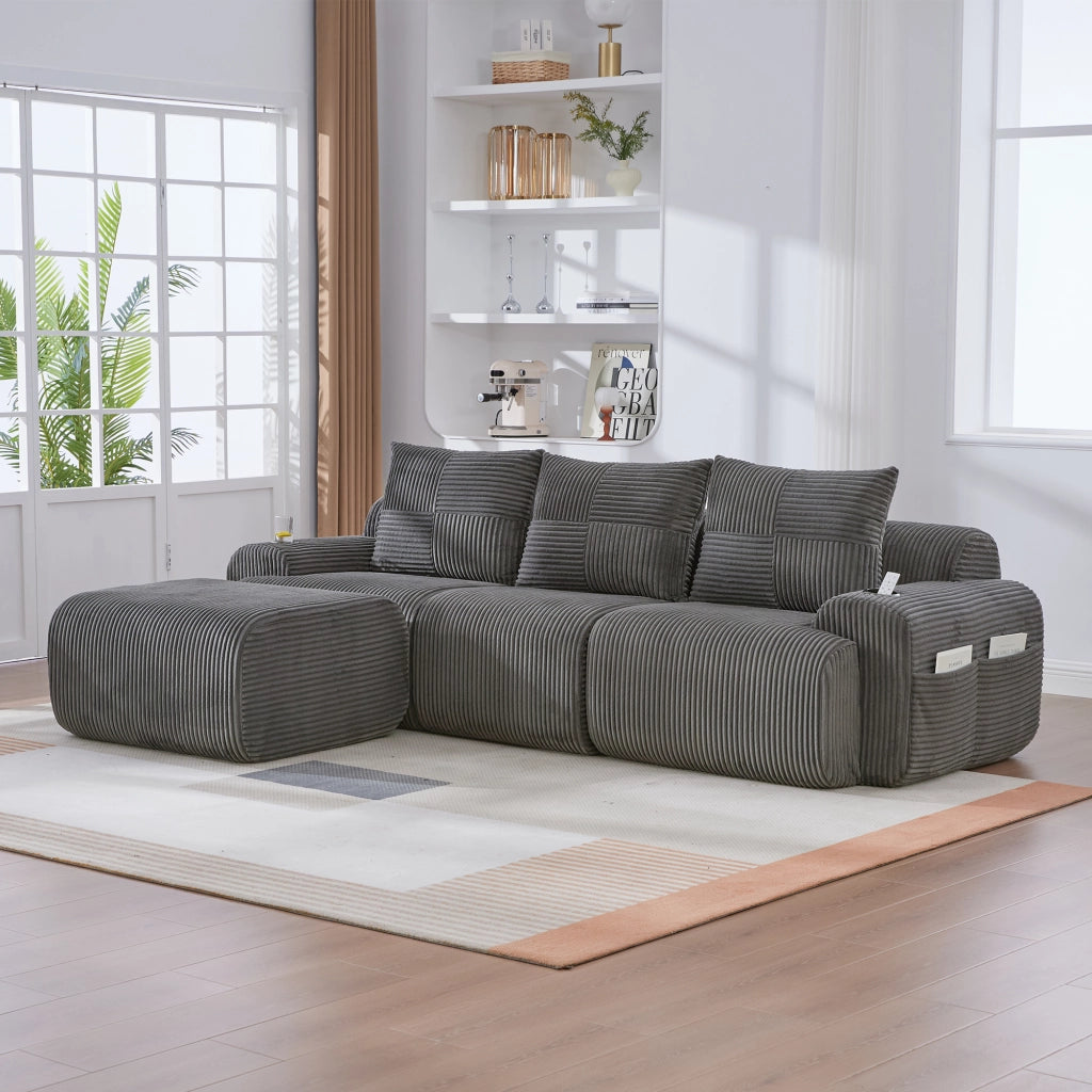 DIVANO modulare 3 posti 268x174x80 cm in corduroy grigio scuro