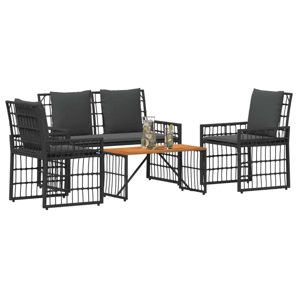 Set di Mobili da Esterno 4 pcs Nero e Grigio scuro