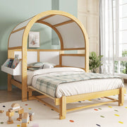 Letto 140x200 cm con letto estraibile e tetto ad arco in legno bianco e naturale