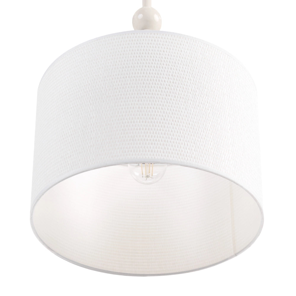Lampada a sospensione in metallo con paralume a tamburo in tessuto stile bianco Stile moderno di metà secolo