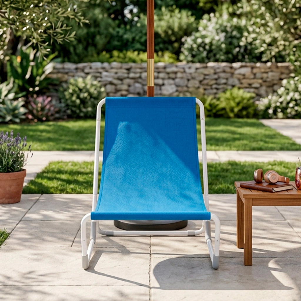 Sedia Sdraio Pieghevole Ergonomica Con Struttura In Acciaio E Tessuto Poliestere Impermeabile Dotata Di Sacca Con Tracolla Per Spiaggia Piscina Campeggio Giardino Relax Outdoor 95 X 60 X 40 Cm Blu