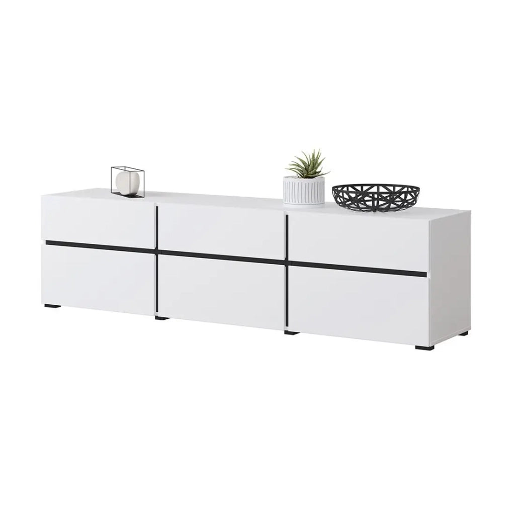 Mobile TV 180cm colori bianco e nero collezione HAVANA. Mobile design con 3 porte e 3 cassetti.