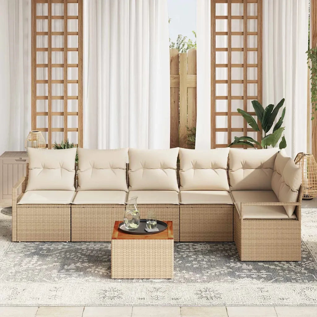 Set Divano da Giardino con cuscino 7 pcs Beige polyrattan
