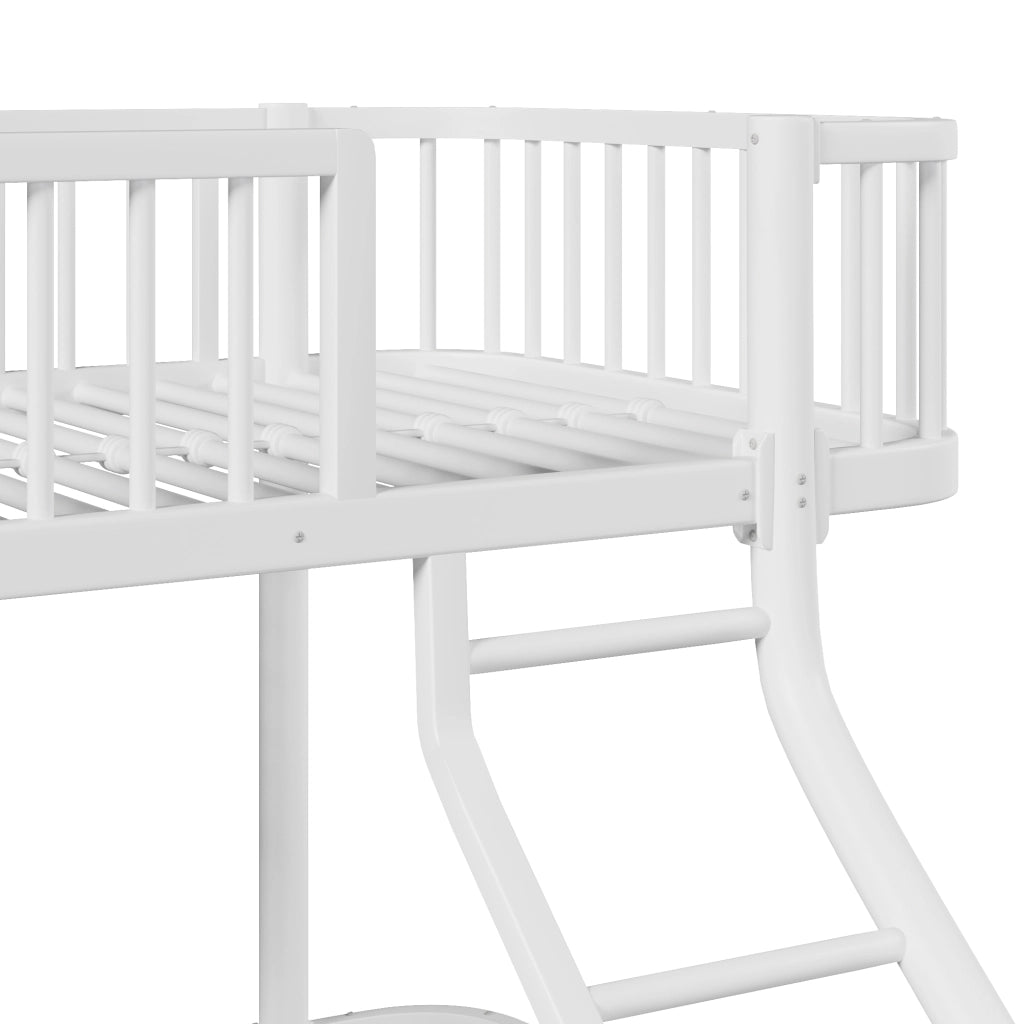 Letto a castello per bambini 90x200 + 140x200 cm; in metallo con barriere di sicurezza e scala; letto familiare; bianco
