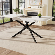 Tavolo da pranzo allungabile 120-160x80x76.5 cm; MDF effetto marmo; gambe in metallo nere