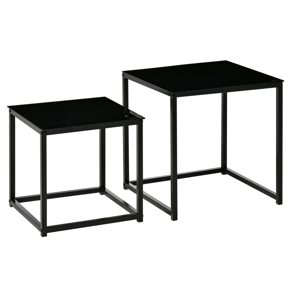 Set 2 Tavolini Moderni Piani in Vetro Temperato Nero