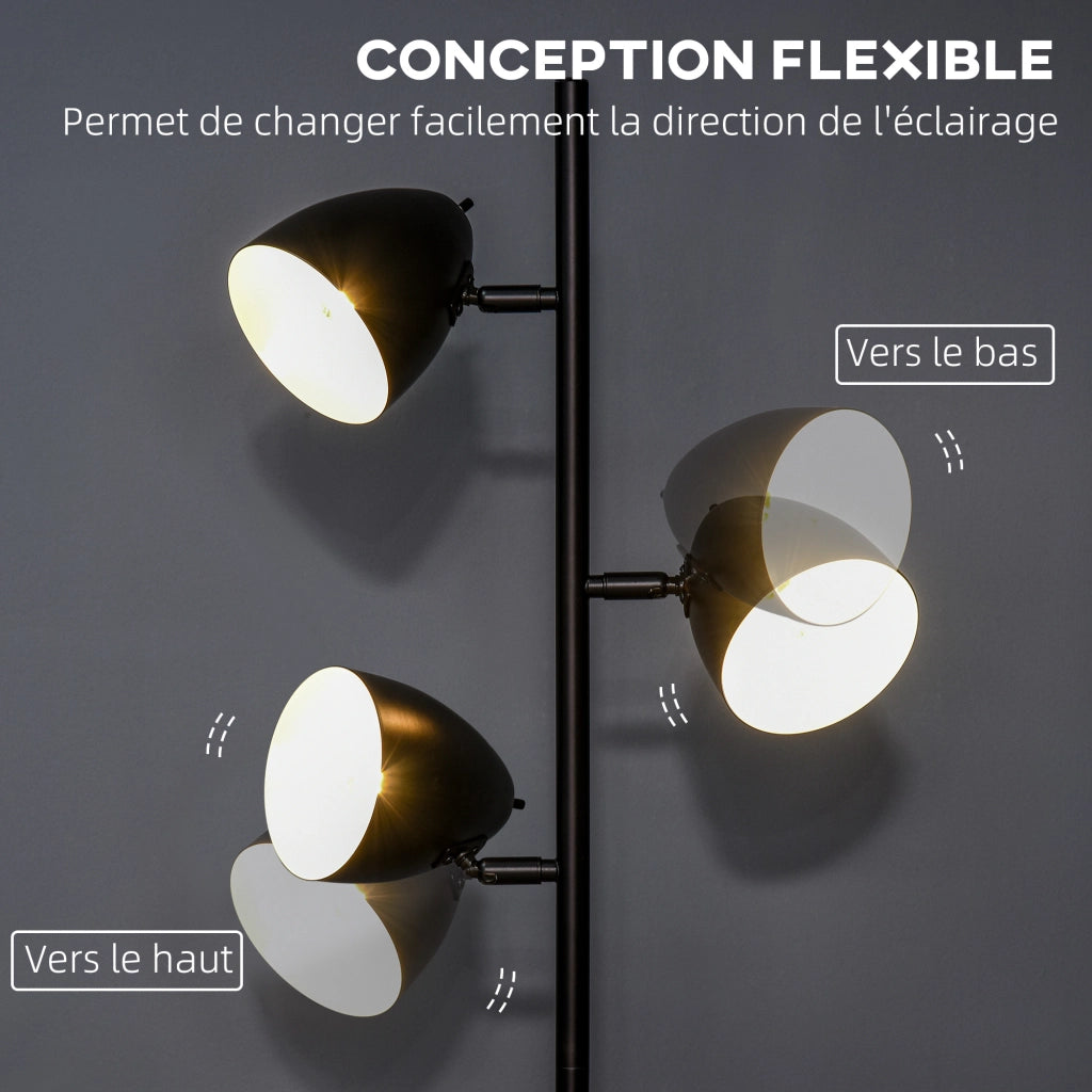 Lampada da terra 3 luci orientabile stile industriale ¨C zephmum ¨C nero acciaio 38x28x169 cm
