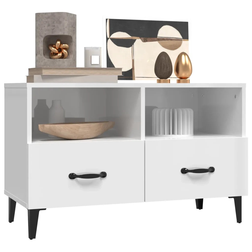 Mobile Porta TV Bianco Lucido 80x36x50 cm in Legno Multistrato 812597