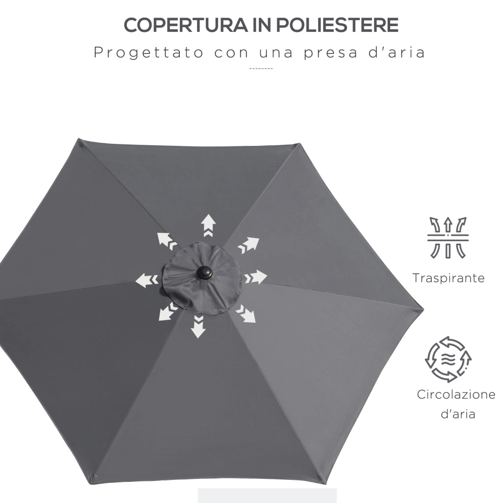 Ombrellone da Giardino Inclinabile 2.6x2.4 m ¨C zephmum ¨C Grigio e Nero in Alluminio e Poliestere