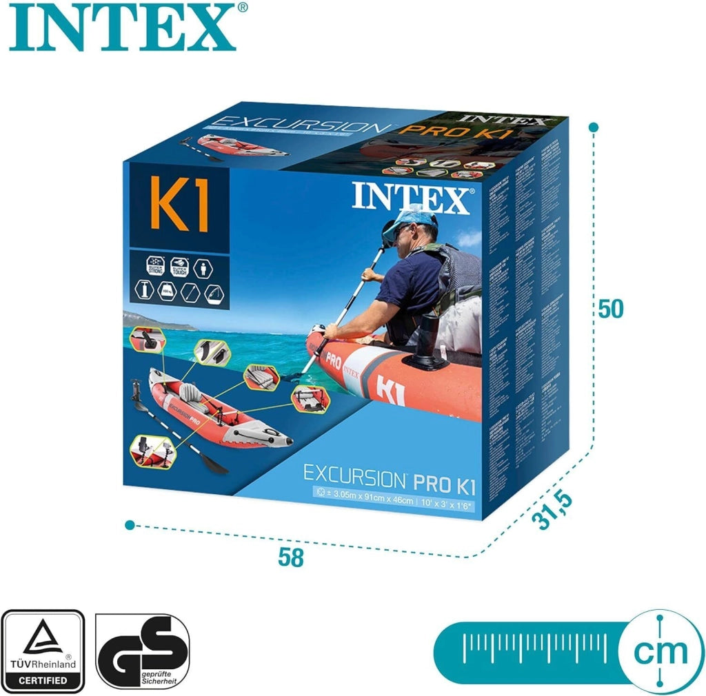 Intex 68303NP Excursion Pro K1 Kayak Gonfiabile 1 Posto 305x91x46 cm portata 100 Kg 2 Skeg Rimovibili colore Rosso