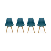 Set 4 sedie scandinave imbottite con gambe in legno , blu