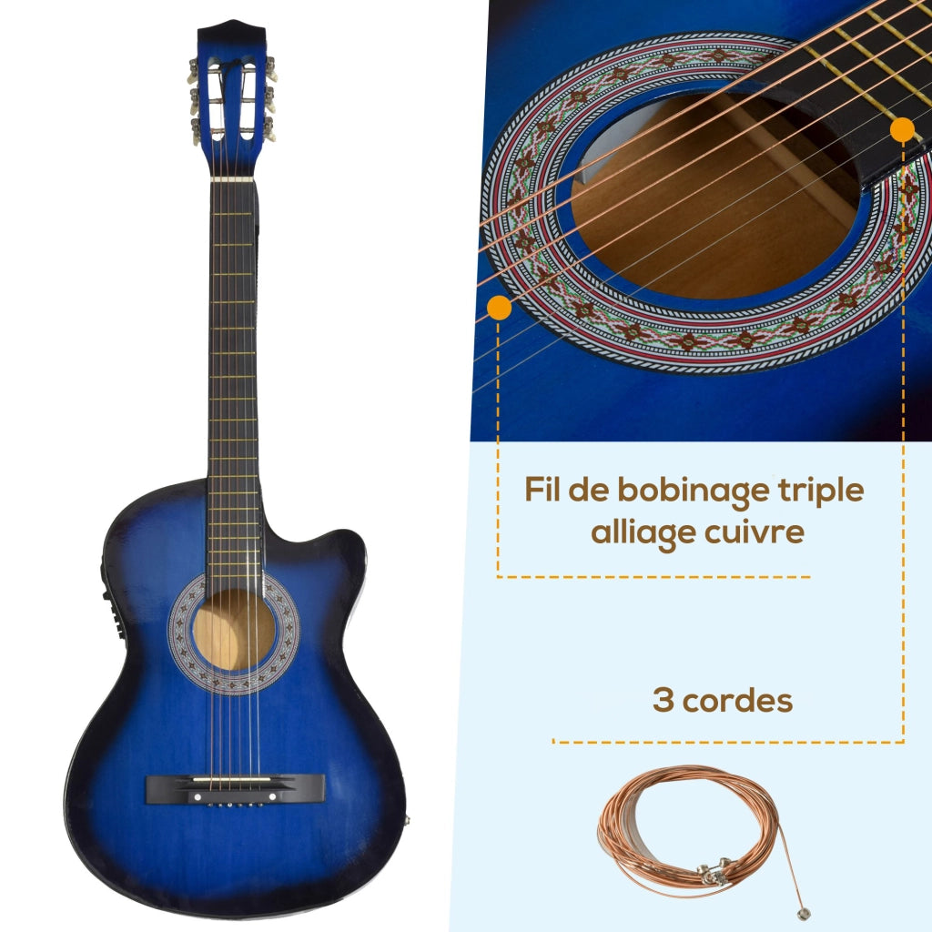 Kit chitarra elettrica con custodia, tracolla, corde, plettri e cavo ¨C zephmum ¨C 96.5x35.8x8.5cm, blu e nero