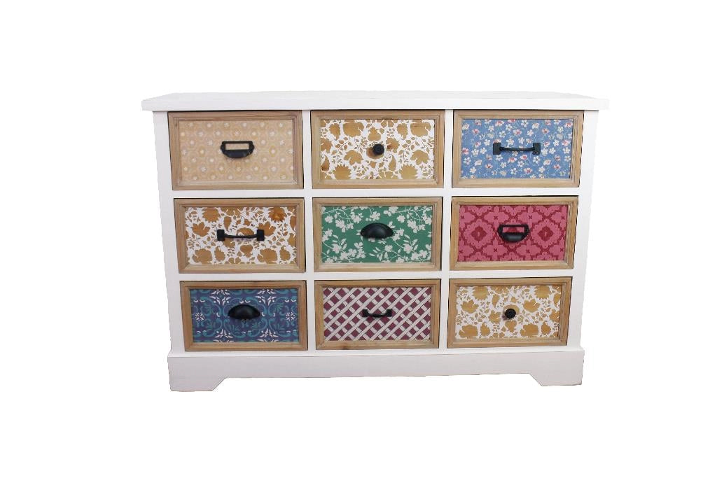 Mobile Cassettiera in Legno con 9 Cassetti 110 x 34 x 76 cm