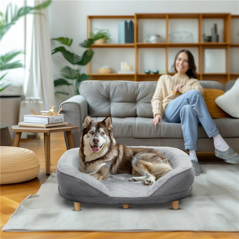 CUCCIA DIVANO PER CANI CON IMBOTTITURA, LETTINO PER CANI TAGLIA GRANDE E MEDIA FINO 25KG, 90X78X25CM, GRIGIO