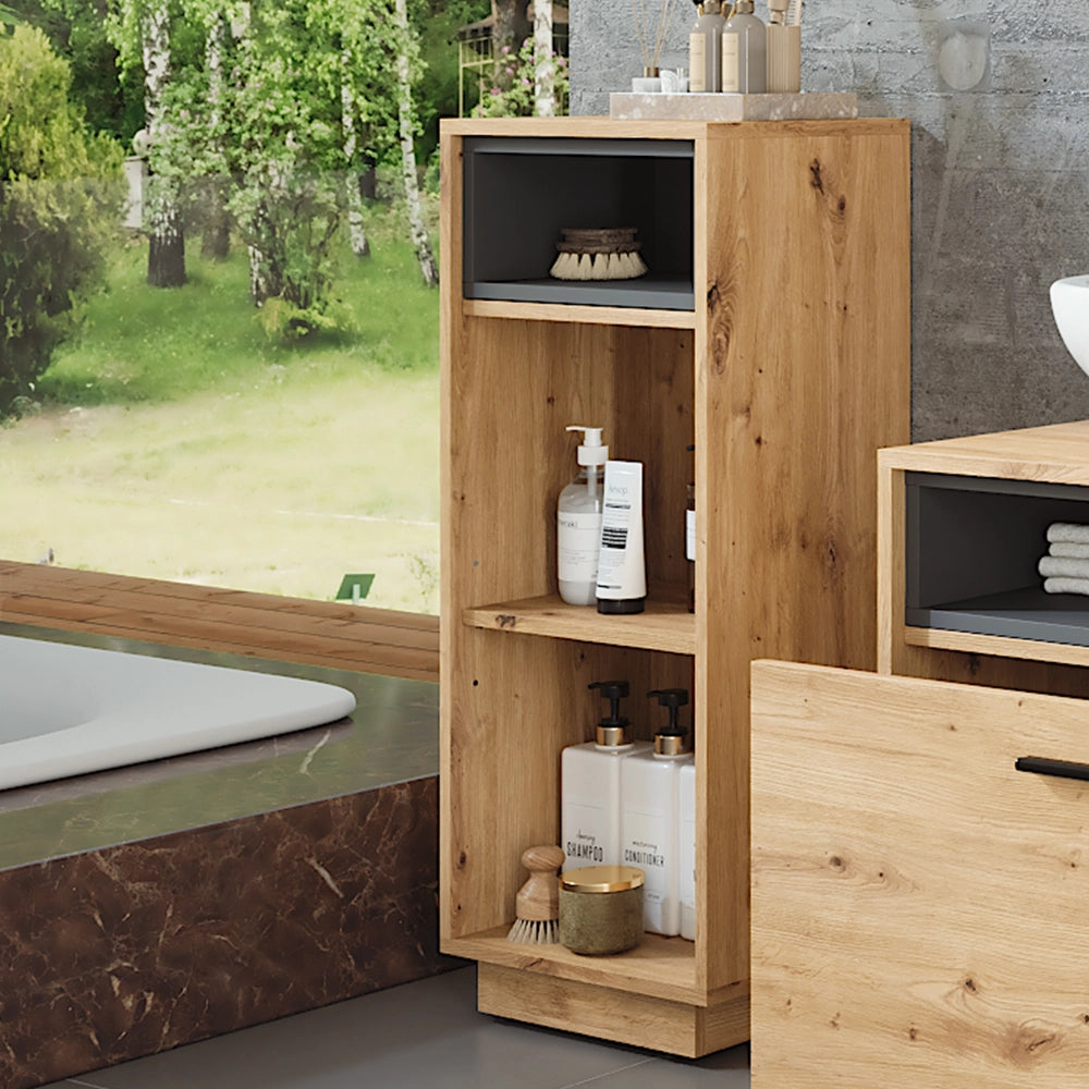 Vicco Mobiletto midi Rovere artigianale/antracite 38 x 93 cm con 3 scomparti
