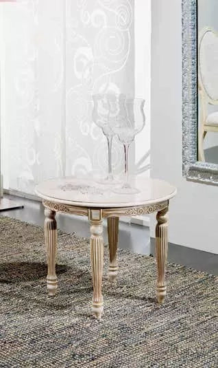 Tavolino rotondo shabby da salotto in legno intagliato con fregi 58x47 - Mobili 2G