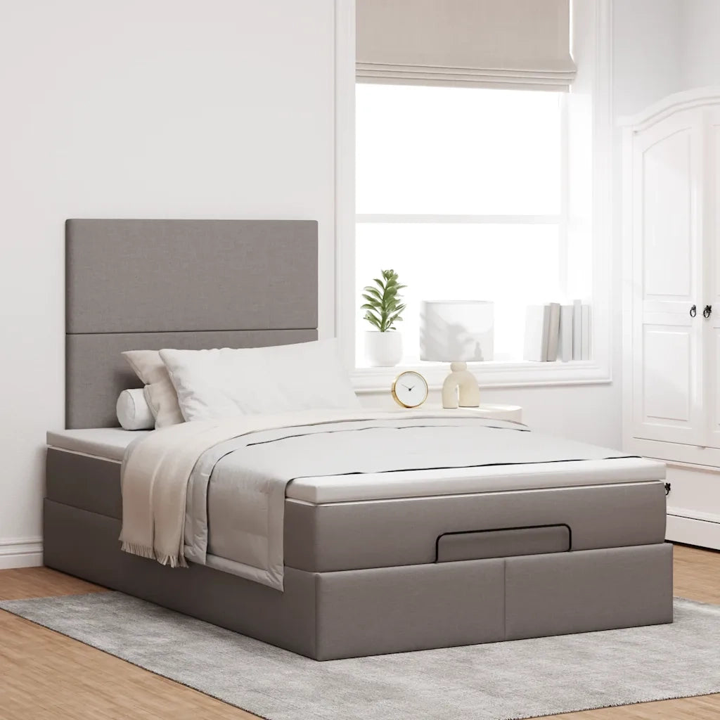 Struttura Letto Pouf con Materasso Tortora 120x190 cm Tessuto 3313910
