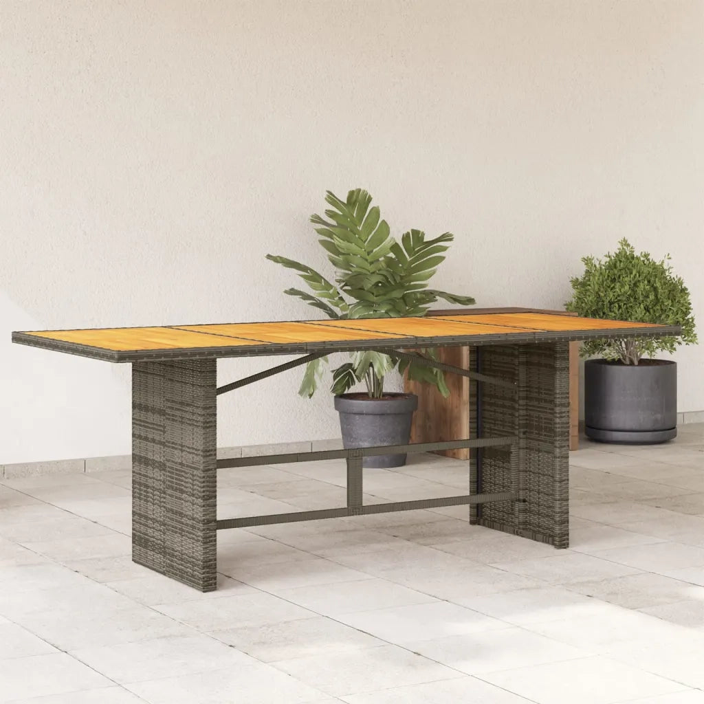 Tavolo Giardino | Tavolino da esterno Piano Legno Acacia Grigio 190x80x74 Polyrattan