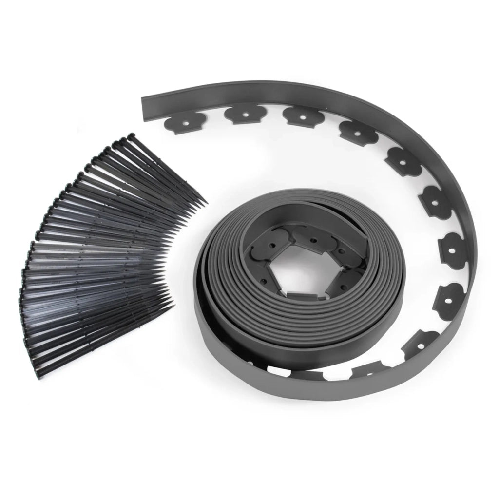 IDMarket - Bordature per prato flessible 10 mt grigio antracite altezza 5 cm + 30 picchetti